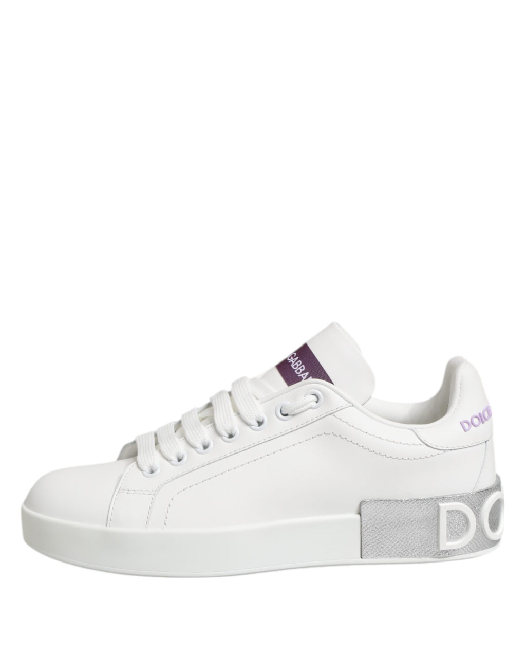 Dolce & Gabbana White Purple Leather Low Top Sneakers Shoes - Zeiniez