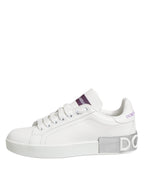 Dolce & Gabbana White Purple Leather Low Top Sneakers Shoes - Zeiniez
