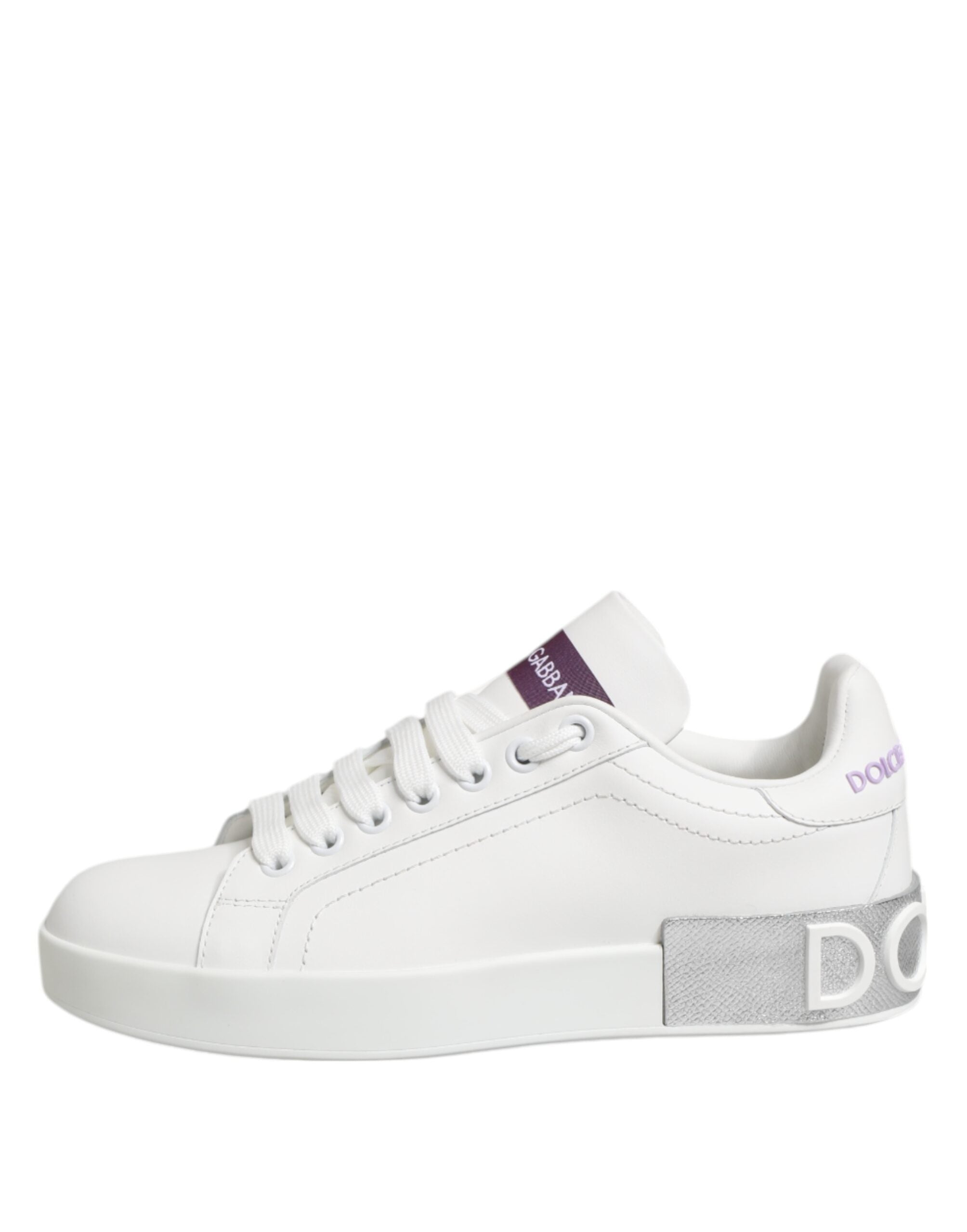 Dolce & Gabbana White Purple Leather Low Top Sneakers Shoes - Zeiniez