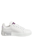 Dolce & Gabbana White Purple Leather Low Top Sneakers Shoes - Zeiniez