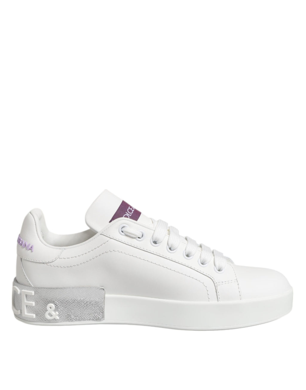 Dolce & Gabbana White Purple Leather Low Top Sneakers Shoes - Zeiniez
