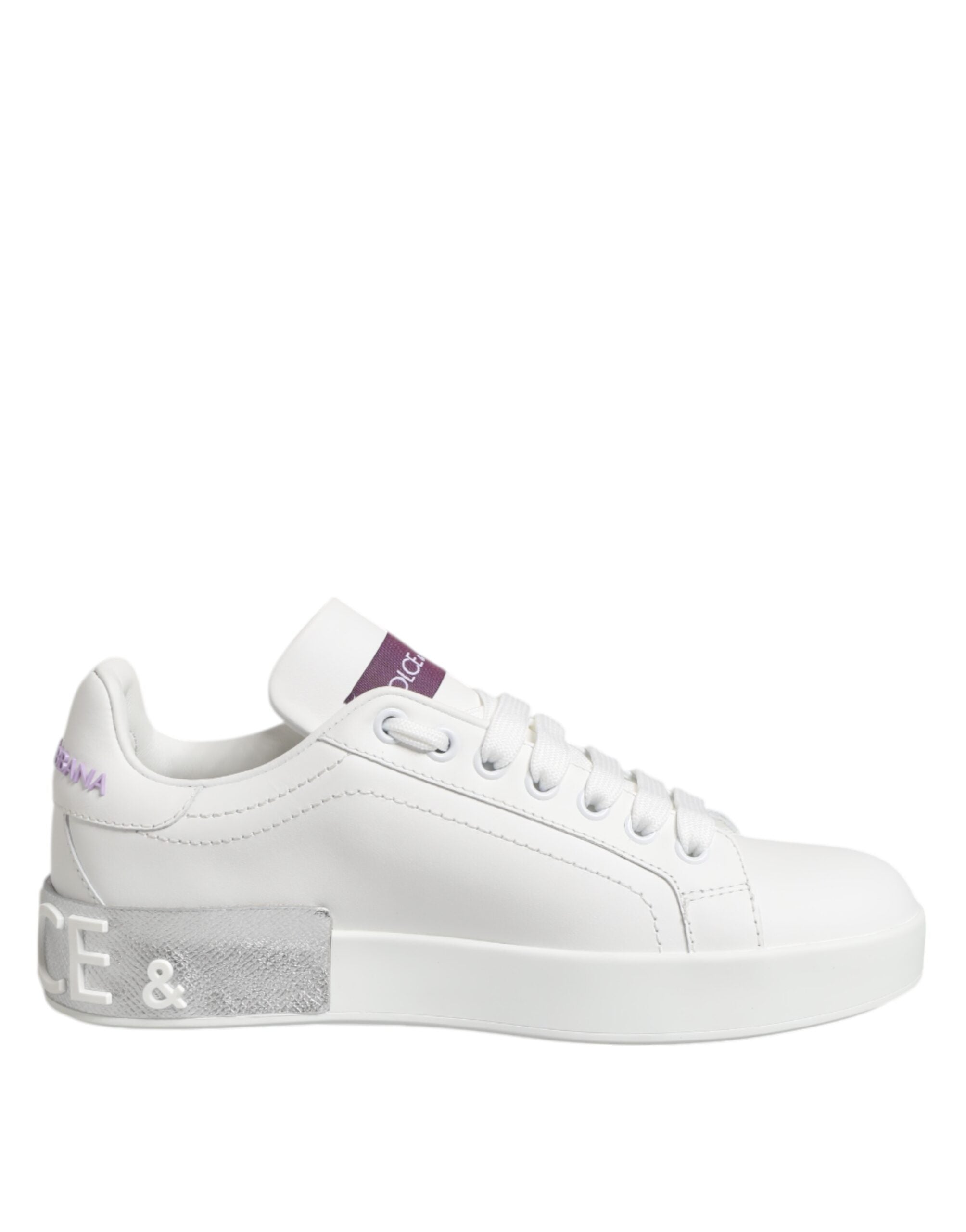 Dolce & Gabbana White Purple Leather Low Top Sneakers Shoes - Zeiniez