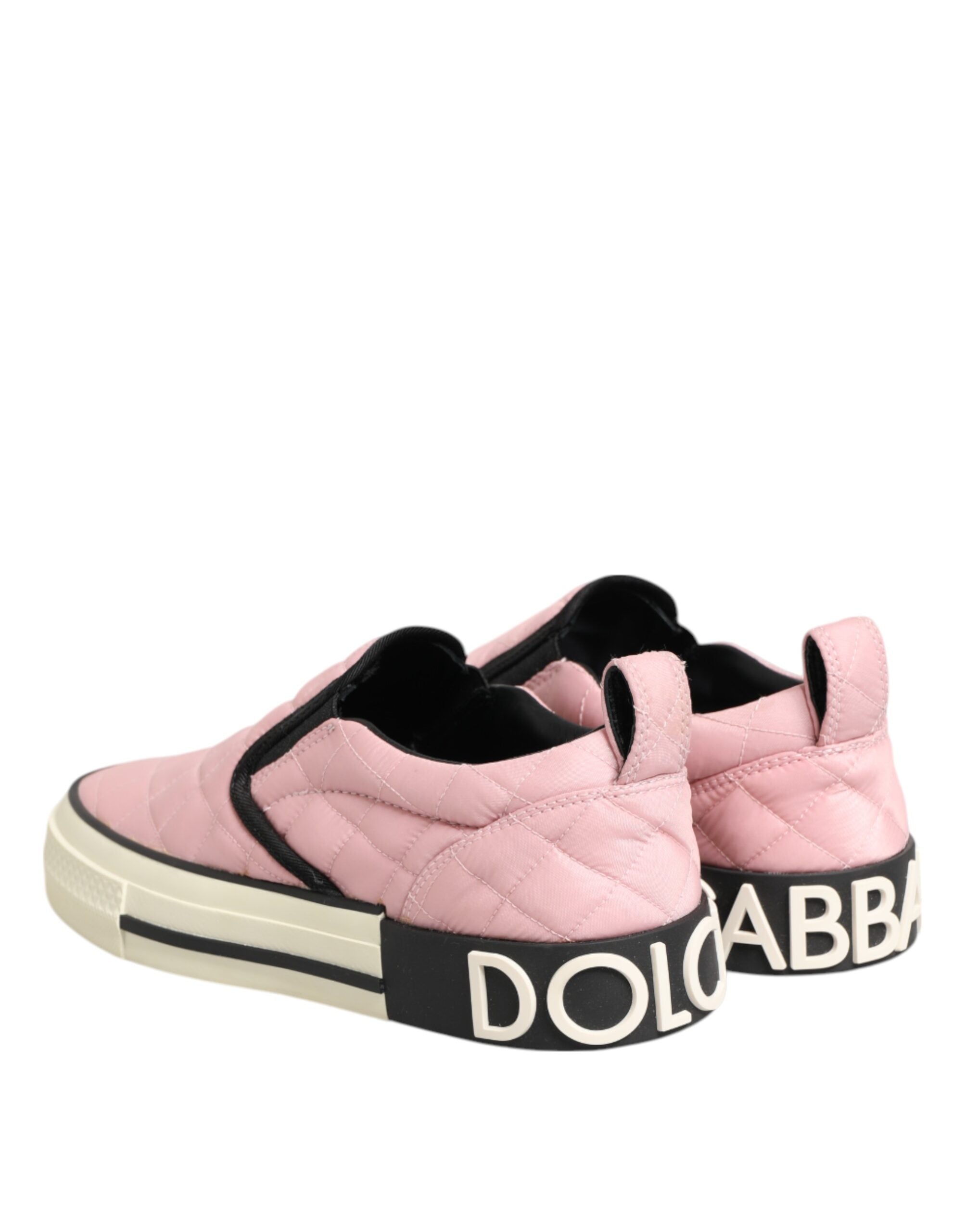 Dolce & Gabbana Pink Quilted Nylon Slip-On Sneaker Shoes - Zeiniez