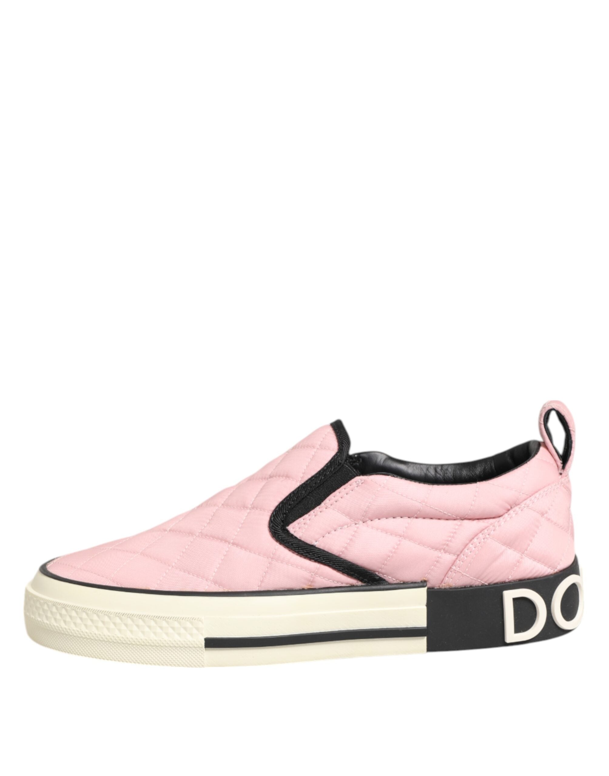 Dolce & Gabbana Pink Quilted Nylon Slip-On Sneaker Shoes - Zeiniez