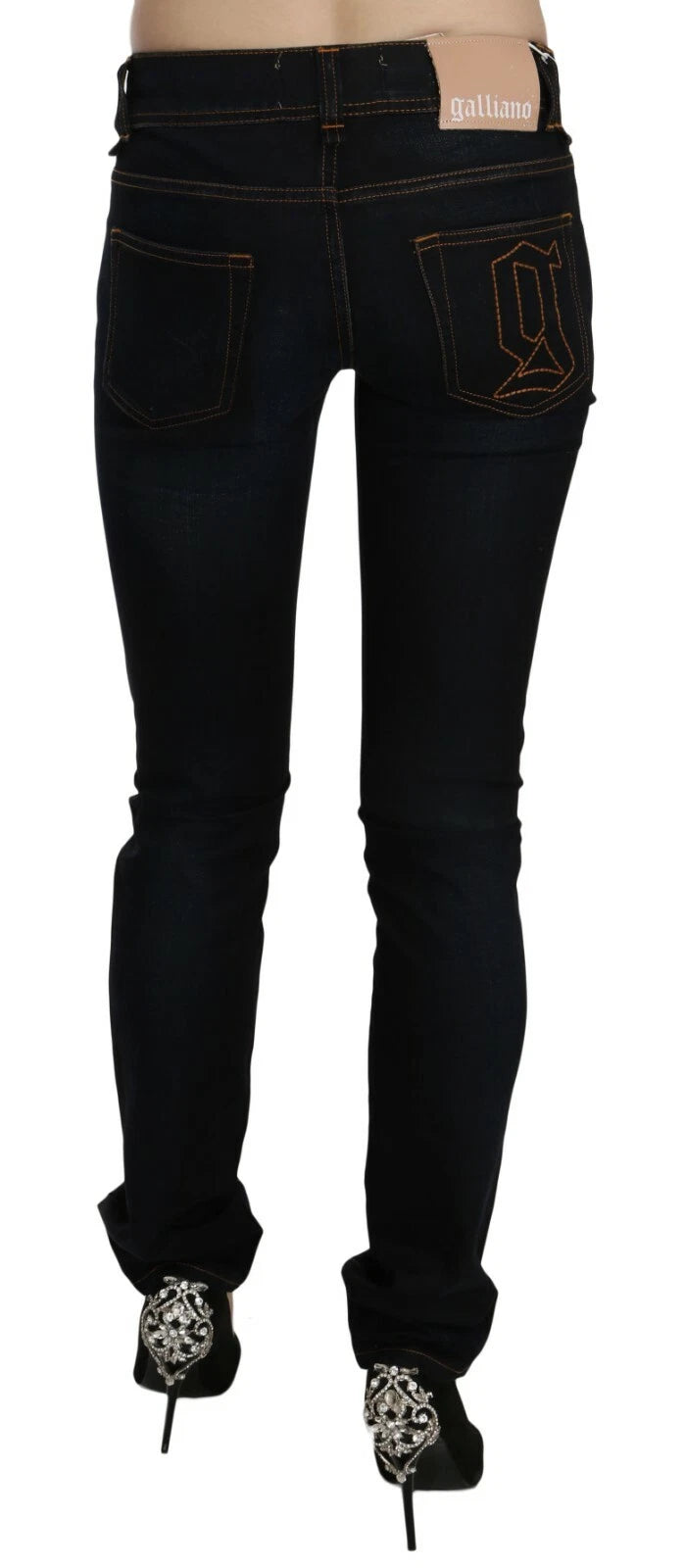John Galliano Dark Blue Mid Waist Slim Fit Denim Casual Pants Jeans