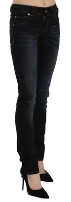 John Galliano Dark Blue Mid Waist Slim Fit Denim Casual Pants Jeans