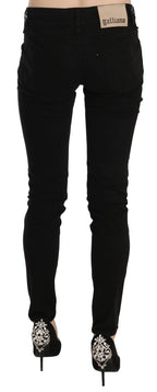 John Galliano Black Mid Waist Slim Fit Skinny Denim Casual Pants Jeans