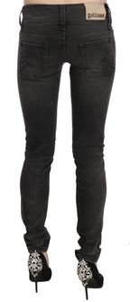 John Galliano Black Washed Low Waist Slim Fit Skinny Denim Pants Jeans