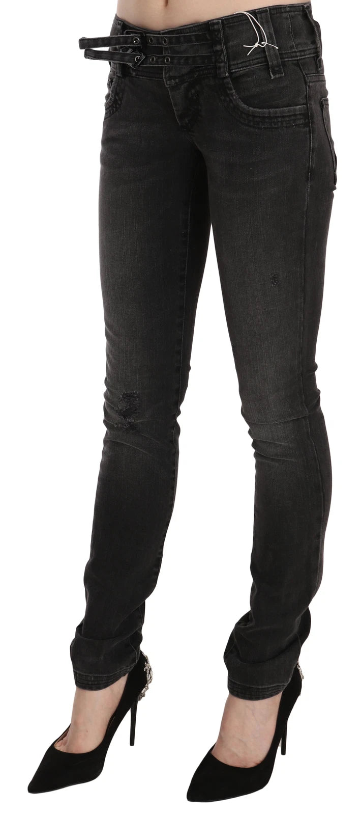 John Galliano Black Washed Low Waist Slim Fit Skinny Denim Pants Jeans