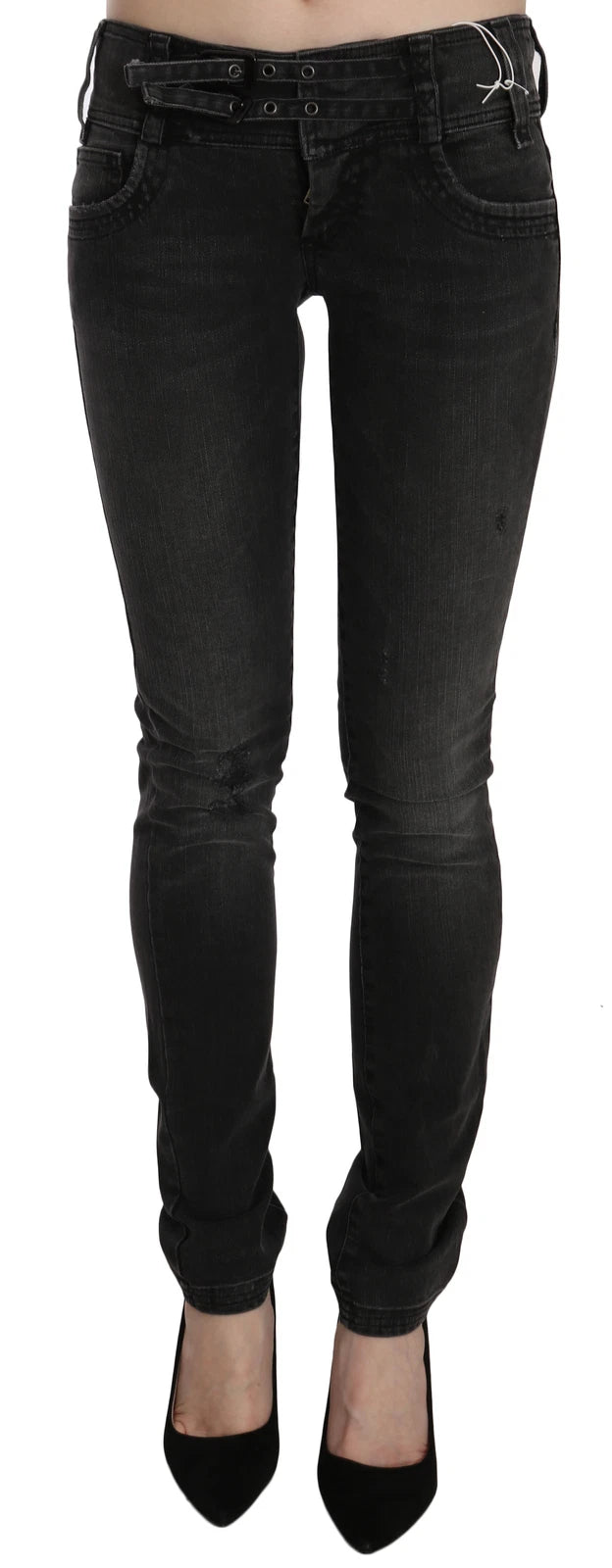 John Galliano Black Washed Low Waist Slim Fit Skinny Denim Pants Jeans
