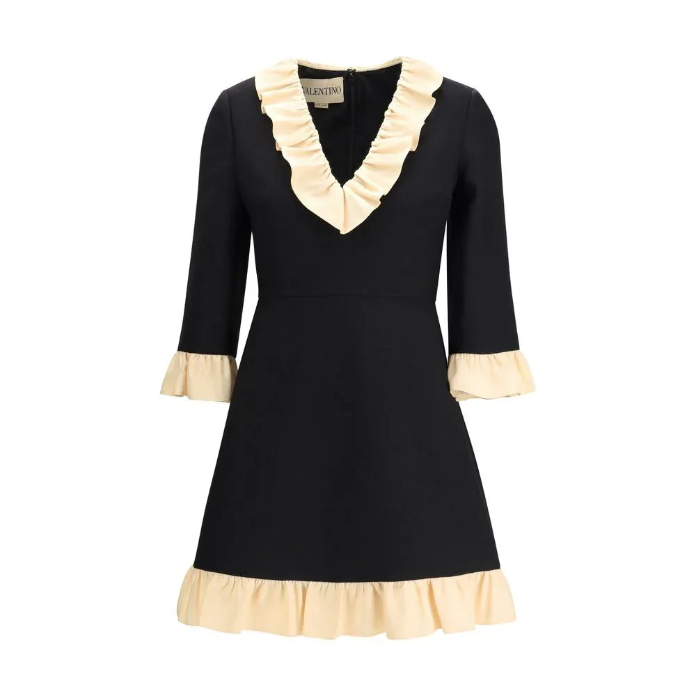 Valentino Black Fleece Wool Cocktail Dress - Zeiniez