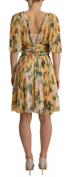 Dolce & Gabbana Yellow Floral Print Pleated Maxi Dress - Zeiniez