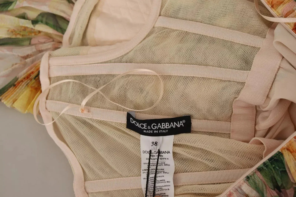 Dolce & Gabbana Yellow Floral Print Pleated Maxi Dress - Zeiniez