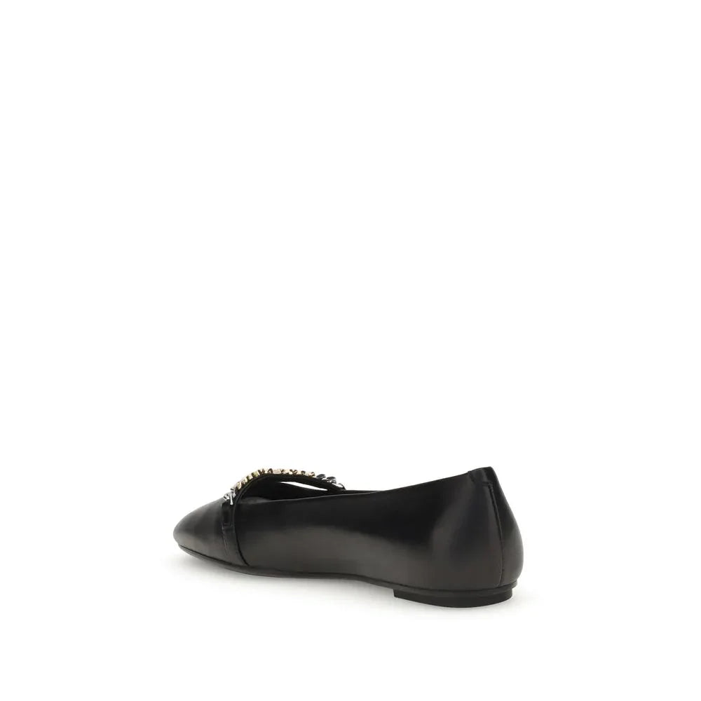 PINKO Black Calf Leather Bos Taurus Ballet Flats - Zeiniez