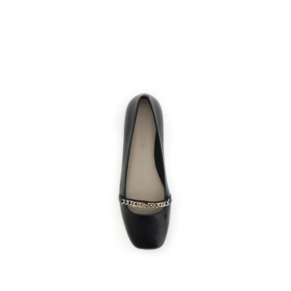 PINKO Black Calf Leather Bos Taurus Ballet Flats - Zeiniez