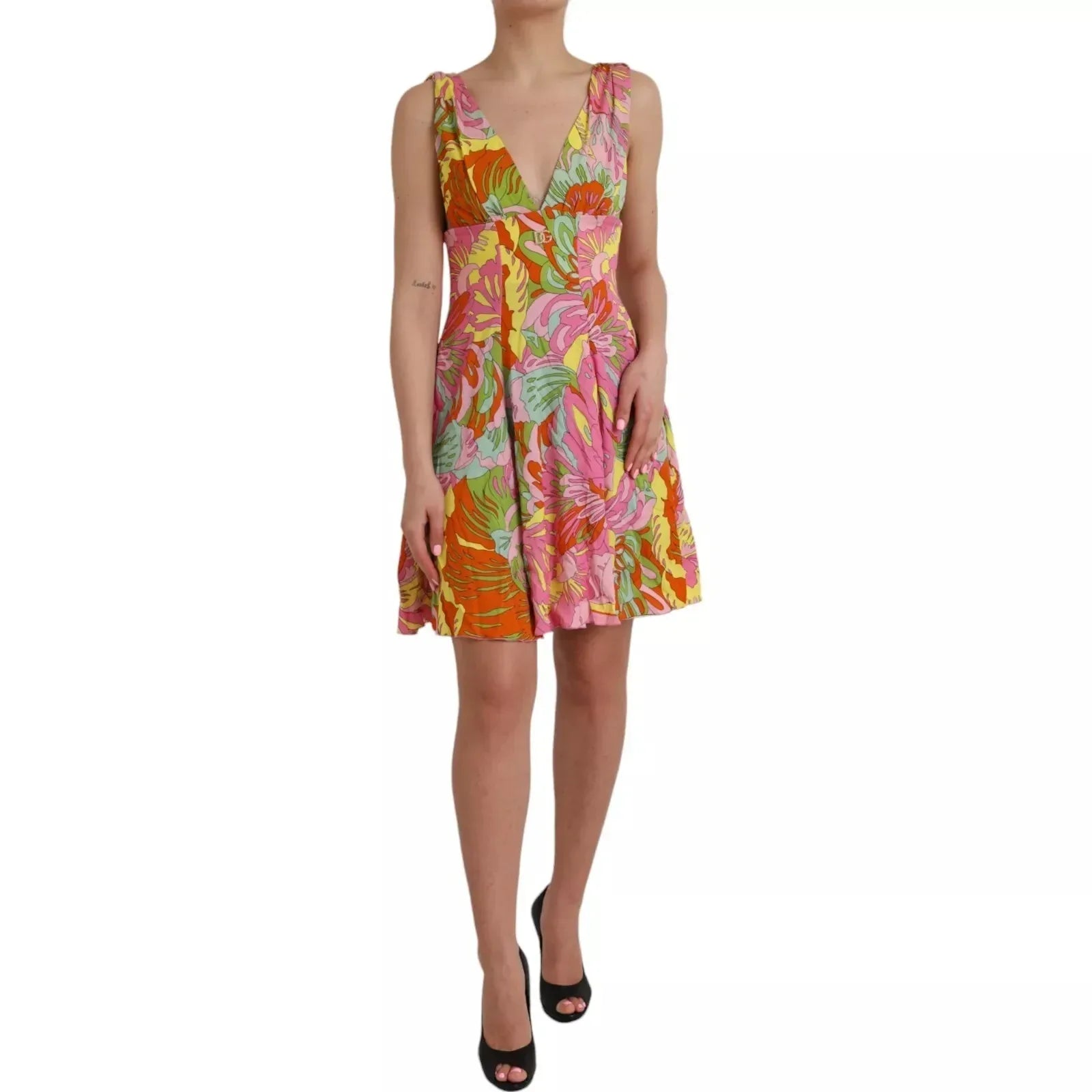 Dolce & Gabbana Multicolor Floral Silk Flared Mini Dress - Zeiniez