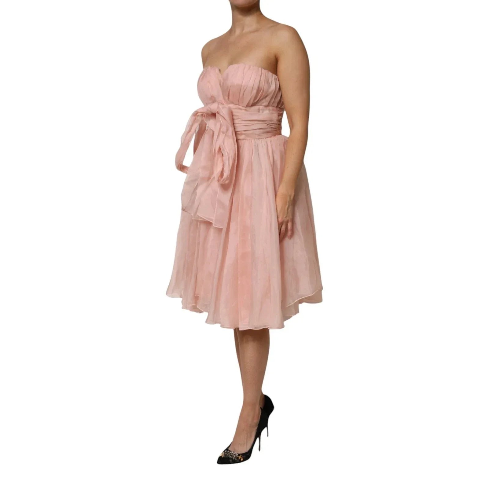 Dolce & Gabbana Pink Silk Chiffon A-line Pleated Midi Dress - Zeiniez