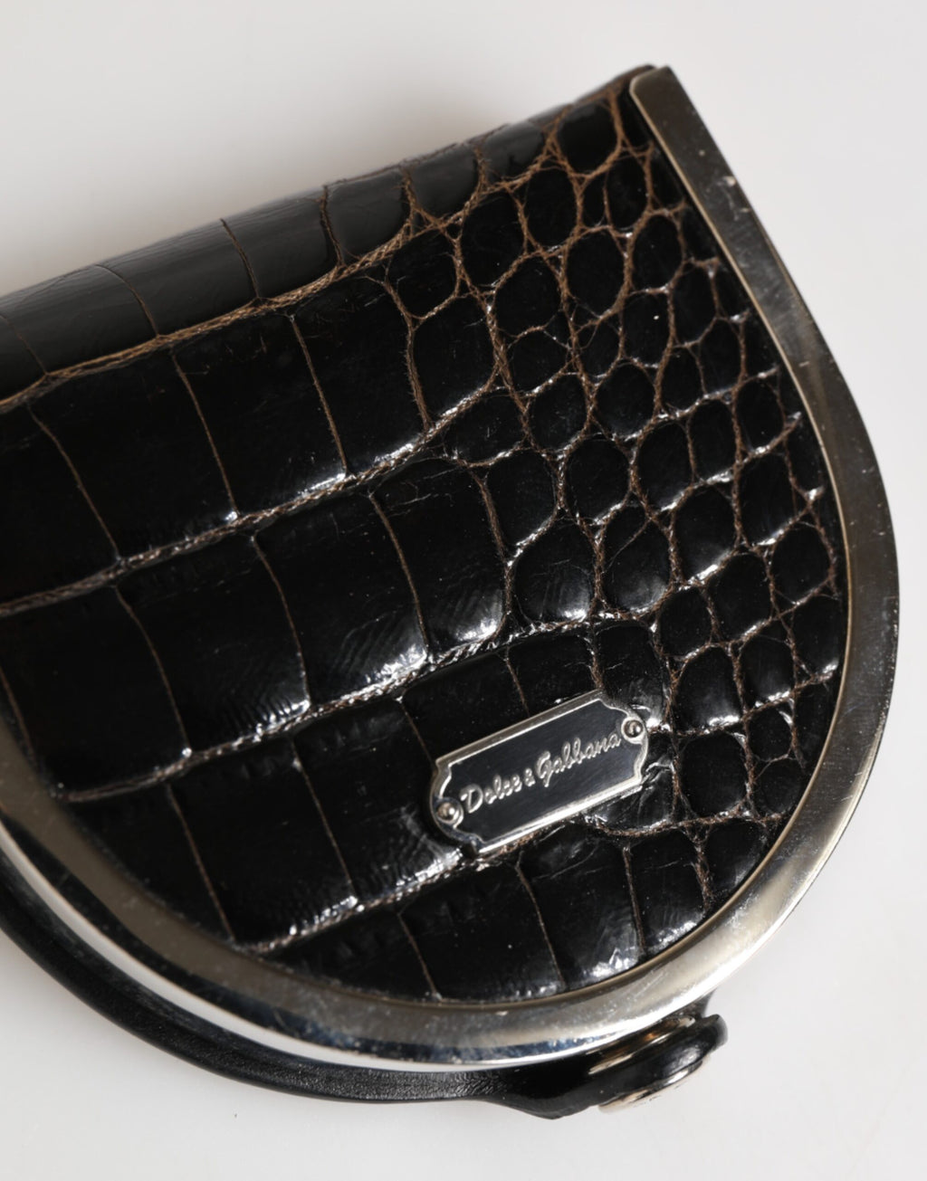 Dolce & Gabbana Black Polished Crocodile Leather Mens Coin Purse Wallet - Zeiniez