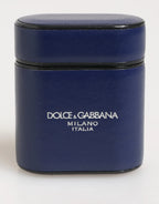 Dolce & Gabbana Blue Leather Logo Print Flip Holder Men Airpods Case - Zeiniez