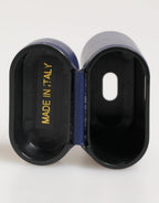 Dolce & Gabbana Blue Leather Logo Print Flip Holder Men Airpods Case - Zeiniez