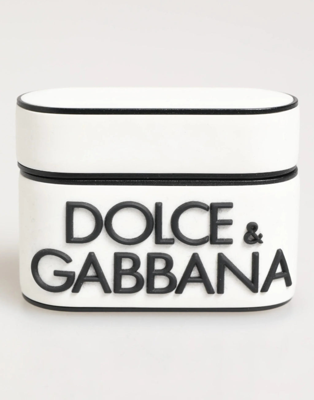 Dolce & Gabbana White Black Rubber Logo Embossed Accessory Airpods Case - Zeiniez
