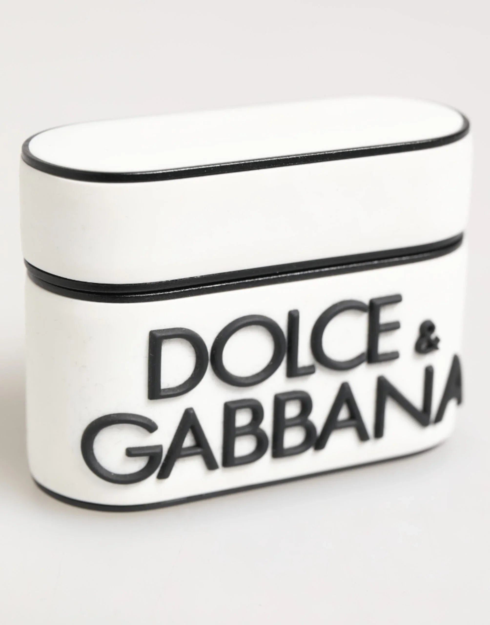 Dolce & Gabbana White Black Rubber Logo Embossed Accessory Airpods Case - Zeiniez