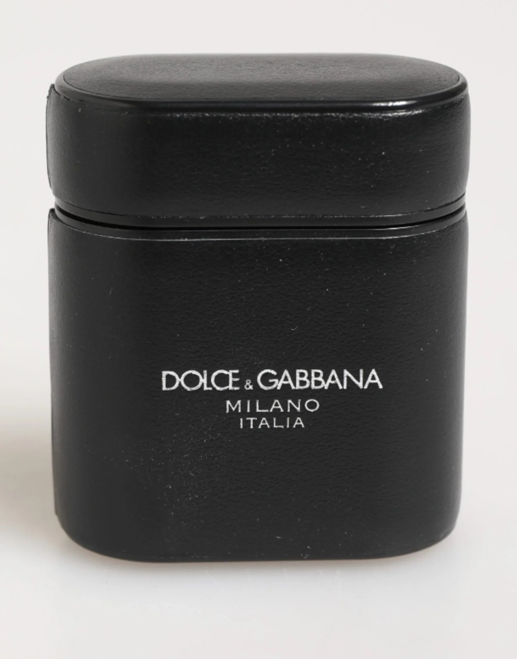 Dolce & Gabbana Black Calfskin Leather Logo Print Flip Holder Airpods Case - Zeiniez