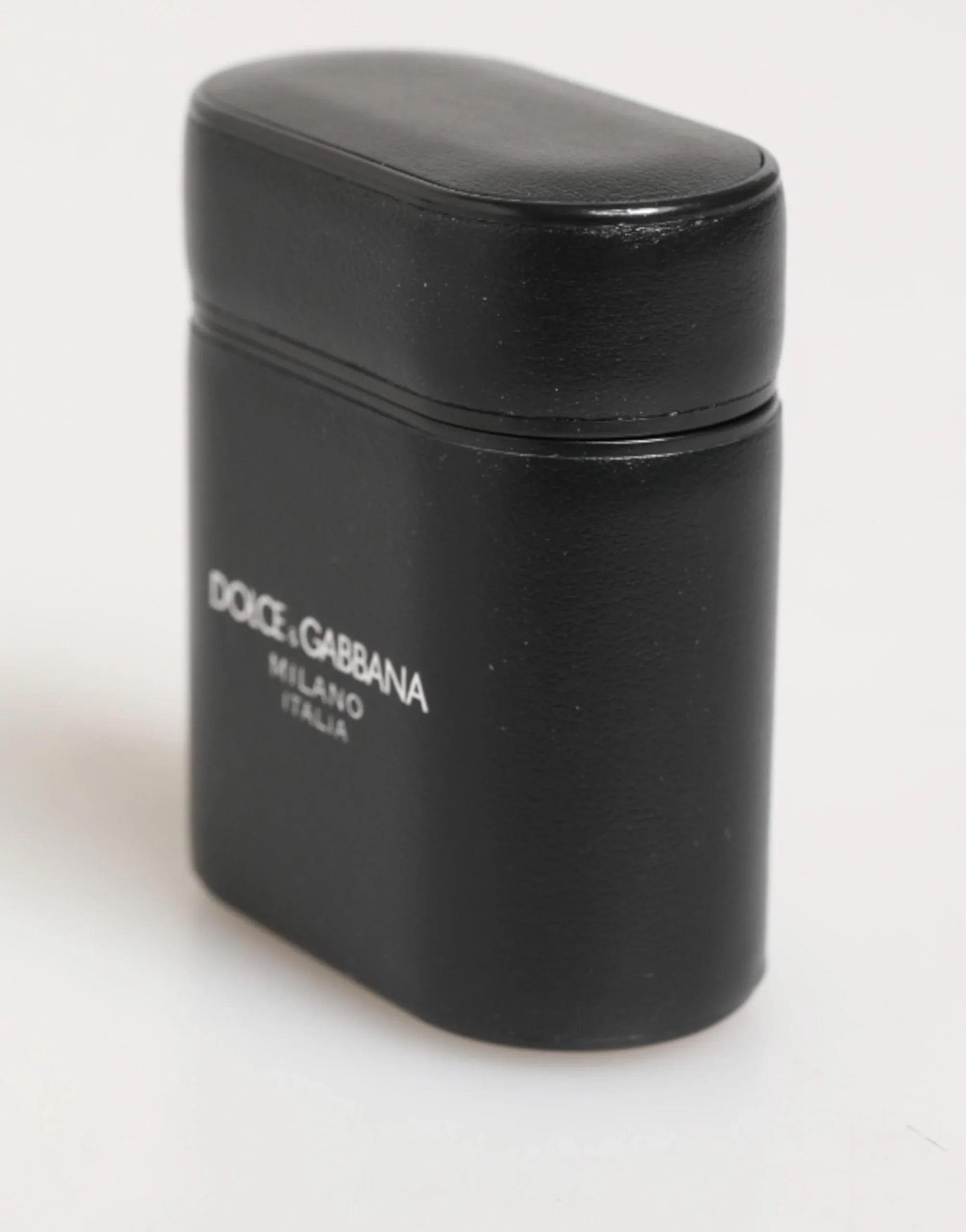 Dolce & Gabbana Black Calfskin Leather Logo Print Flip Holder Airpods Case - Zeiniez