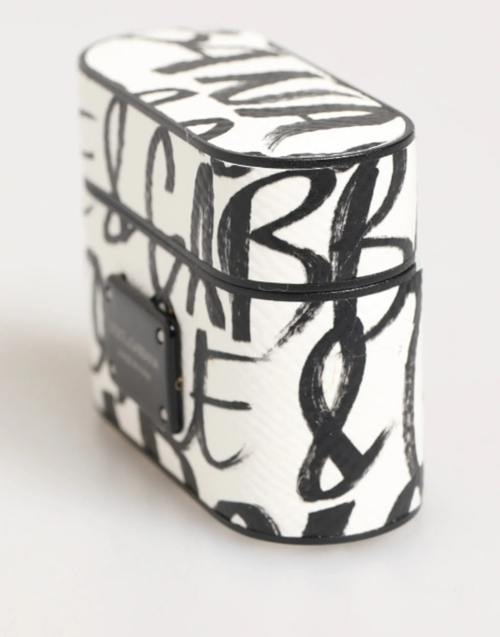 Dolce & Gabbana Black White Leather Monogram Print Logo Holder Airpods Case - Zeiniez
