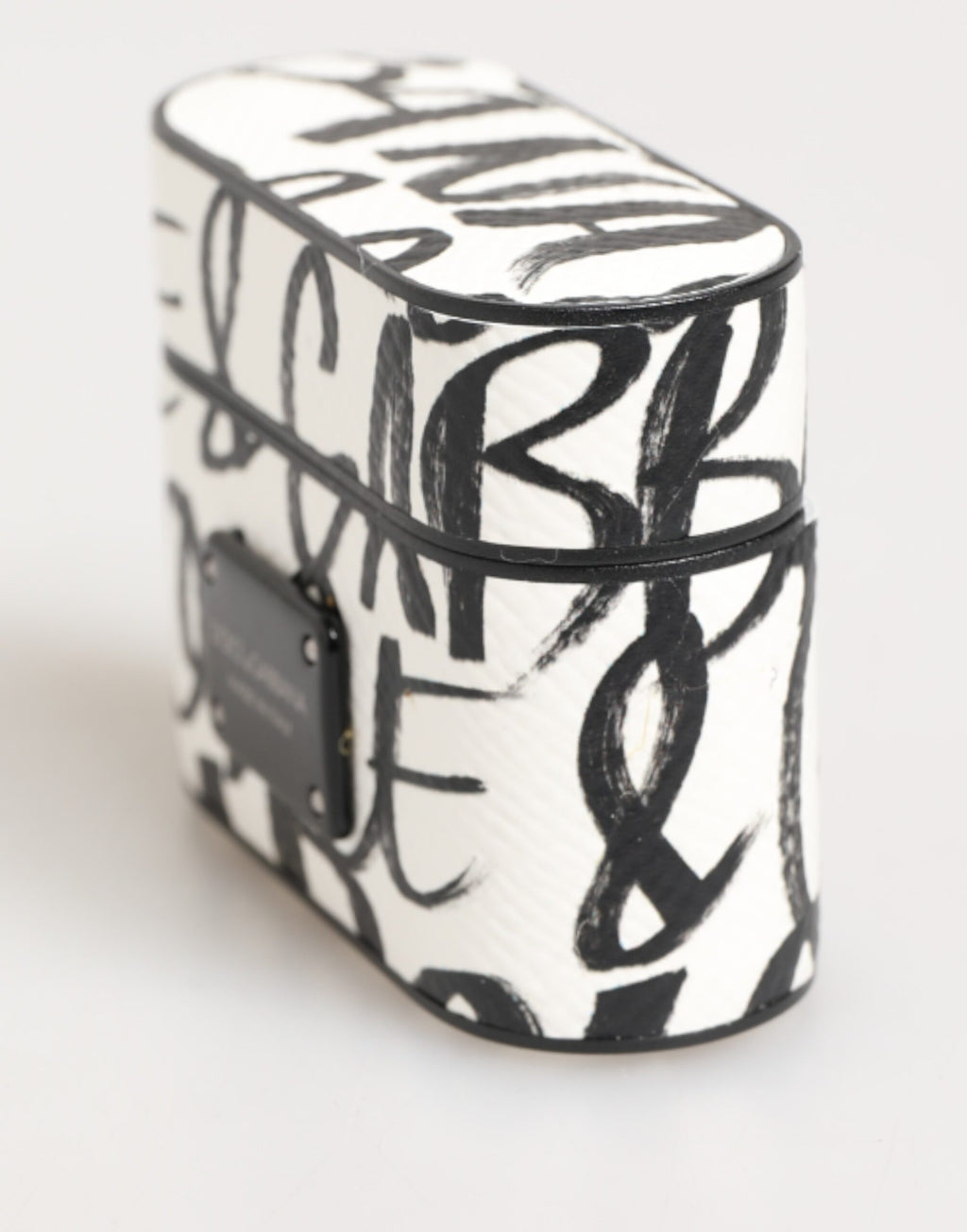 Dolce & Gabbana Black White Leather Monogram Print Logo Holder Airpods Case