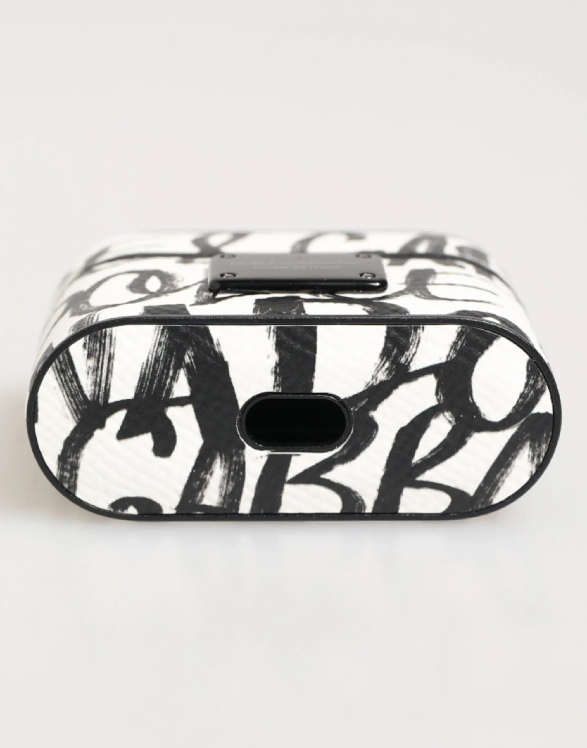 Dolce & Gabbana Black White Leather Monogram Print Logo Holder Airpods Case - Zeiniez