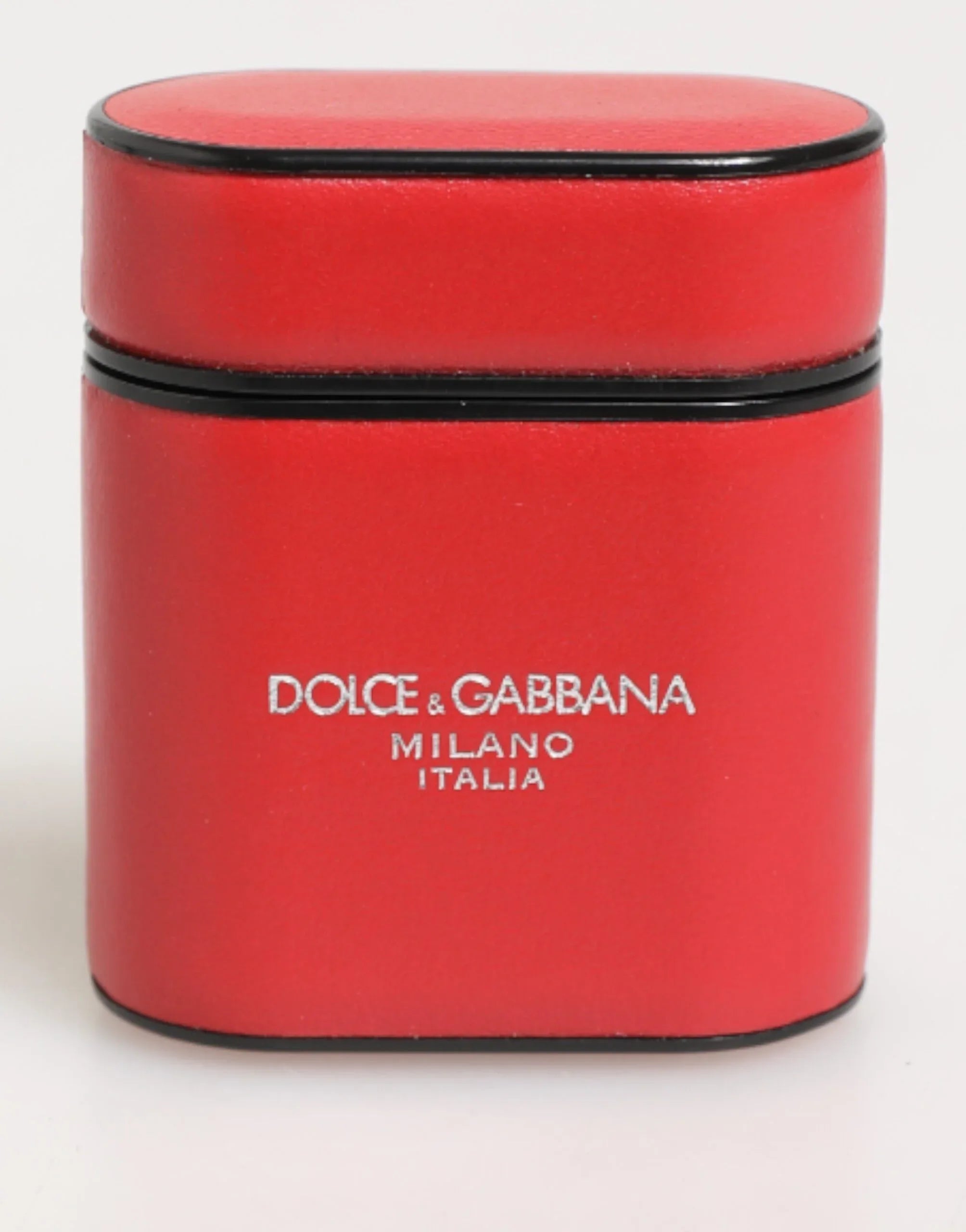 Dolce & Gabbana Red White Calfskin Leather Logo Flip Holder Airpods Case - Zeiniez