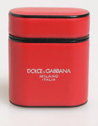 Dolce & Gabbana Red White Calfskin Leather Logo Flip Holder Airpods Case - Zeiniez