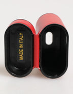 Dolce & Gabbana Red White Calfskin Leather Logo Flip Holder Airpods Case