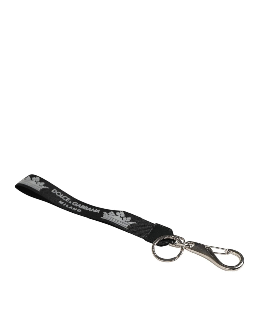 Dolce & Gabbana Black Silver Nylon DG Crown Men's Holder Keychain Keyring - Zeiniez