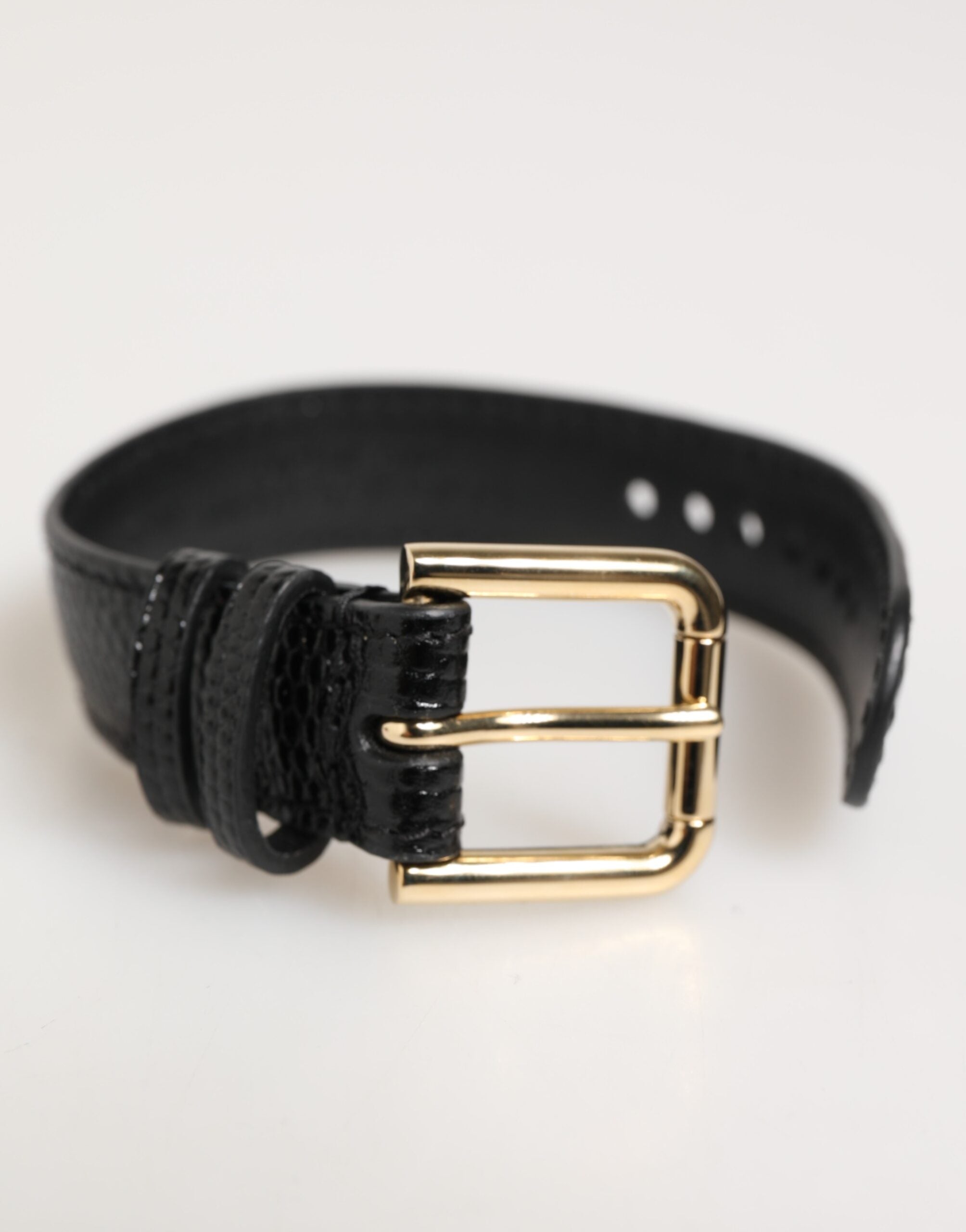 Dolce & Gabbana Black Embossed Leather Gold Buckle Belt Strap Bracelet - Zeiniez