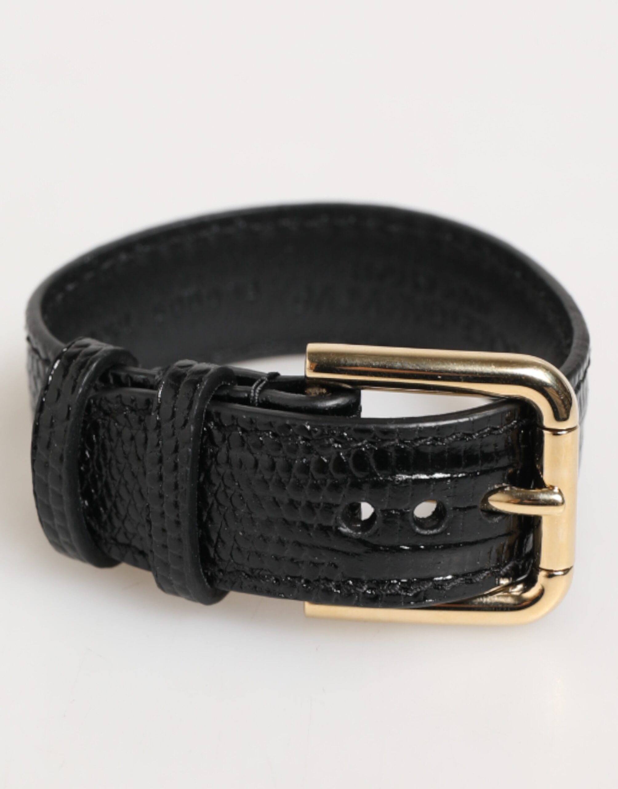 Dolce & Gabbana Black Embossed Leather Gold Buckle Belt Strap Bracelet - Zeiniez