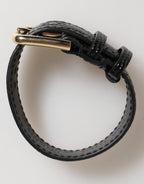 Dolce & Gabbana Black Embossed Leather Gold Buckle Belt Strap Bracelet