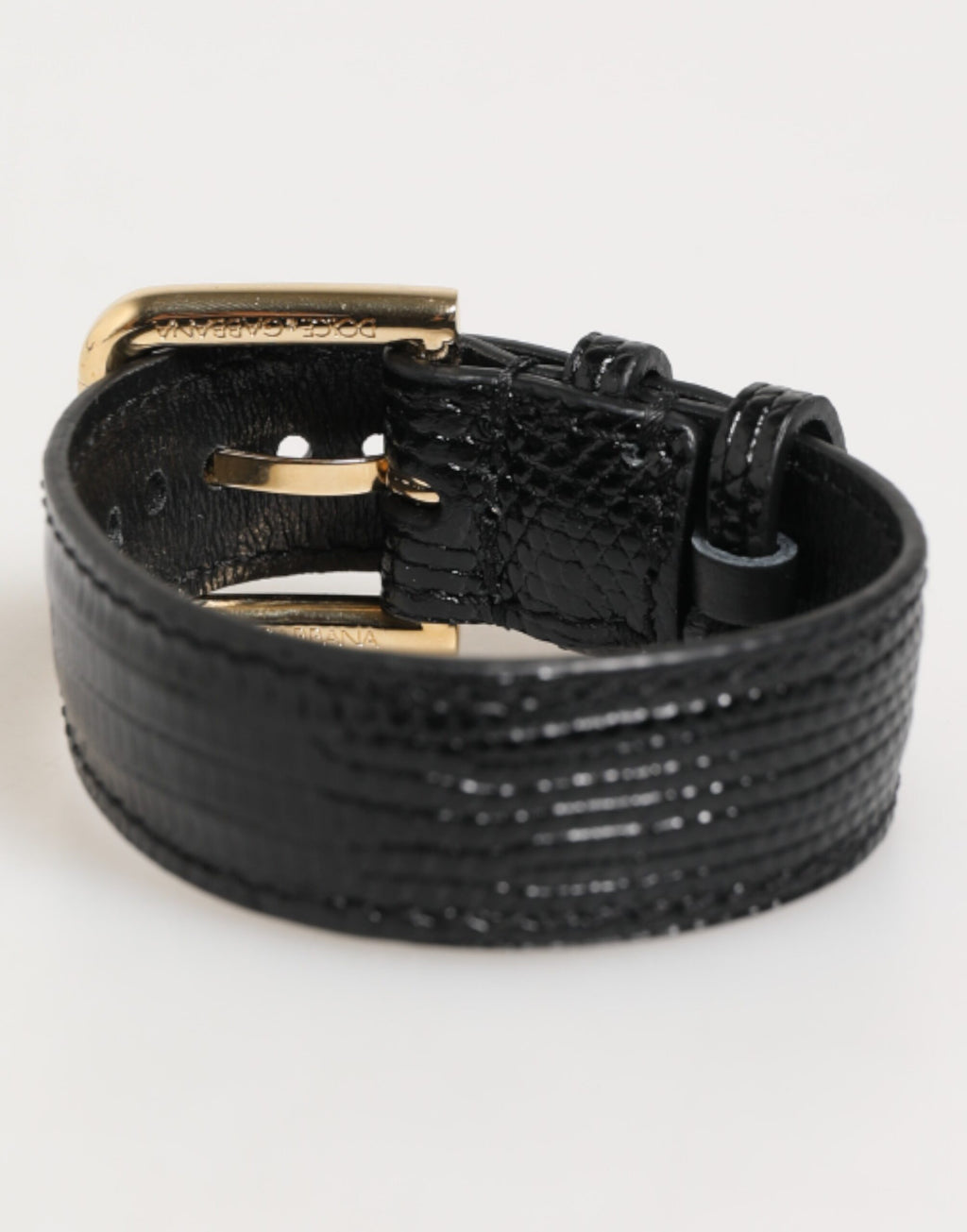 Dolce & Gabbana Black Embossed Leather Gold Buckle Belt Strap Bracelet