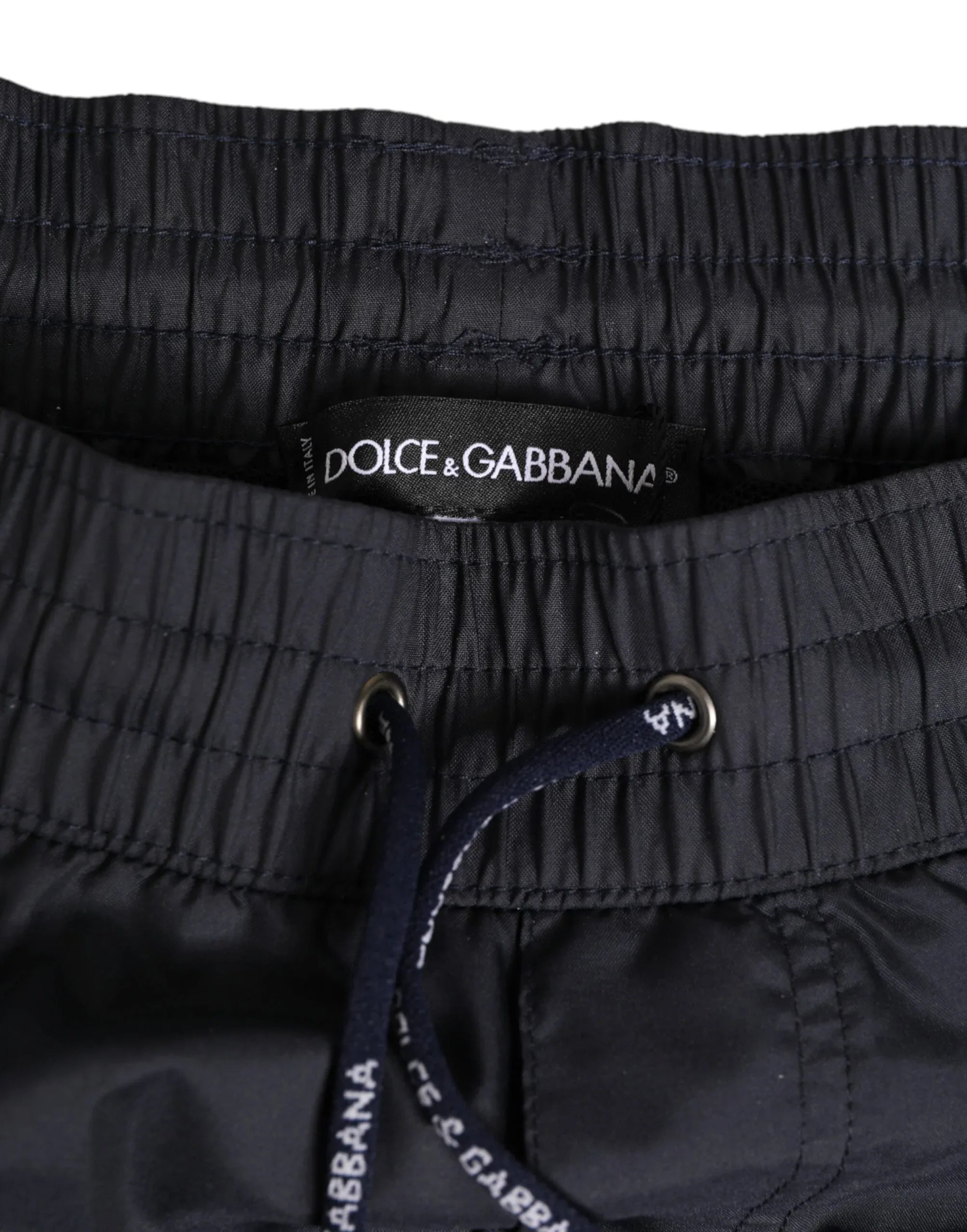 Dolce & Gabbana Black White Polyester Logo Elastic Waistband Swimwear - Zeiniez