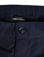 Dolce & Gabbana Navy Blue Polyester Logo Buckle Waist Swimwear - Zeiniez