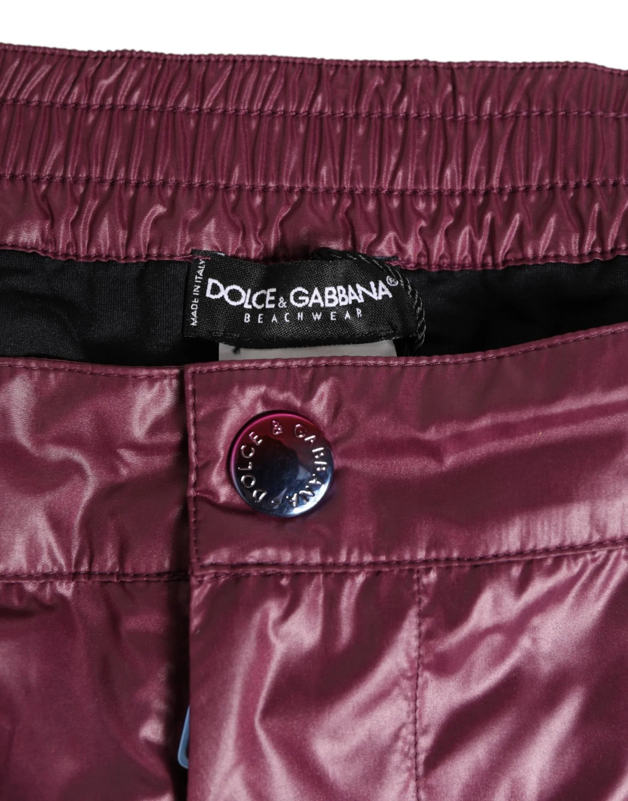 Dolce & Gabbana Burgundy Polyester Logo Embossed Crest Swimwear - Zeiniez