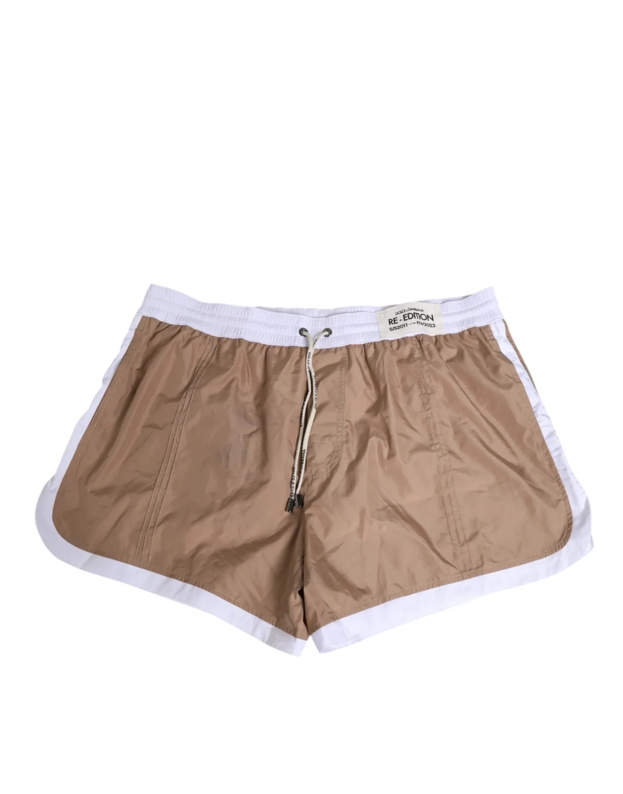 Dolce & Gabbana Brown White Polyester Re-Edition Shorts Swimwear - Zeiniez