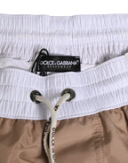 Dolce & Gabbana Brown White Polyester Re-Edition Shorts Swimwear - Zeiniez