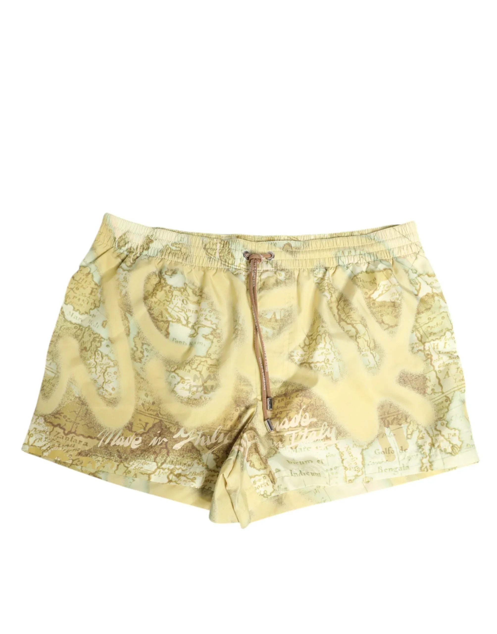 Dolce & Gabbana Yellow World Map Polyester Elastic Waistband Swimwear - Zeiniez