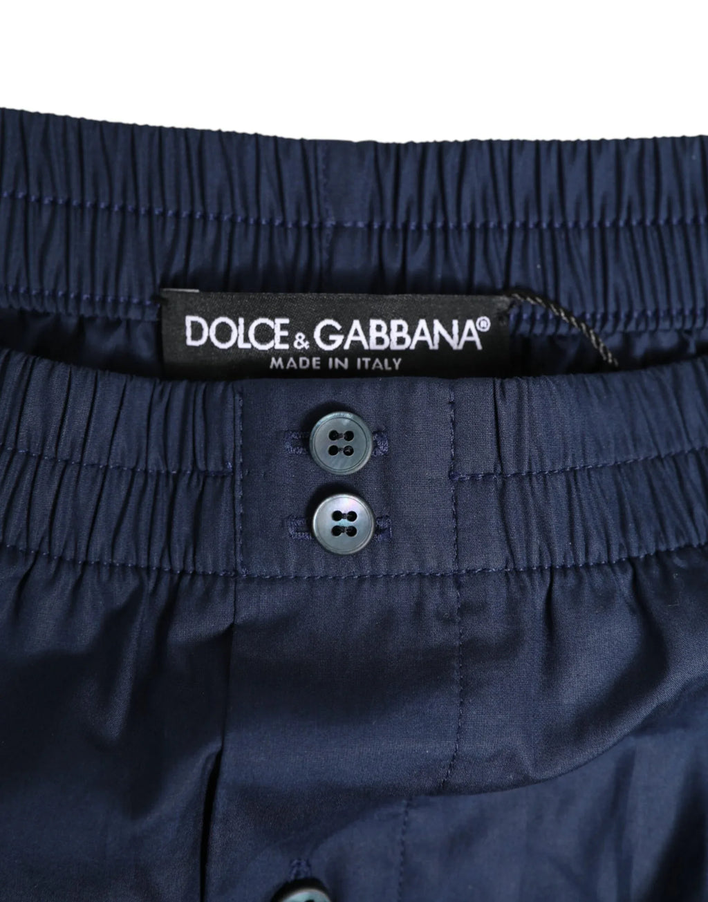 Dolce & Gabbana Navy Blue Cotton Elastic Waistband Button Swimwear - Zeiniez