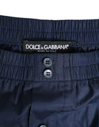 Dolce & Gabbana Navy Blue Cotton Elastic Waistband Button Swimwear - Zeiniez