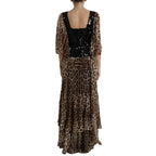 Dolce & Gabbana Leopard Print Silk Sequin Ruffle Maxi Dress - Zeiniez
