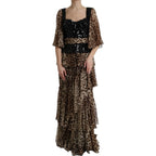 Dolce & Gabbana Leopard Print Silk Sequin Ruffle Maxi Dress - Zeiniez