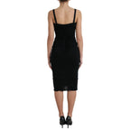 Dolce & Gabbana Black Wool Sleeveless Rose Applique Dress